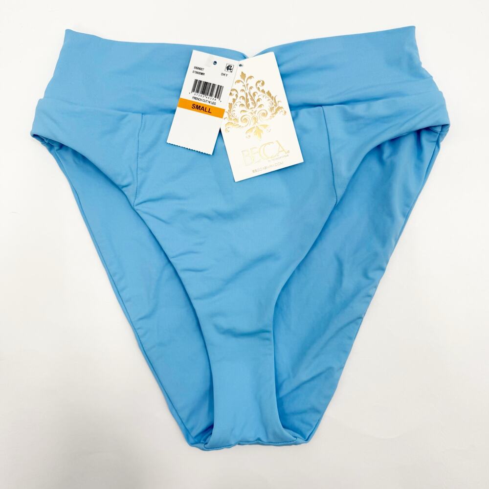 BECCA Bikini Bottoms Size Small High Waisted French Cut Sky Blue NWT Classic